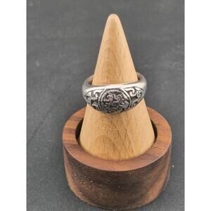 Vintage Sterling Silver Celtic Knot Signet Ring - Scrollwork Band Sz 7 3/4